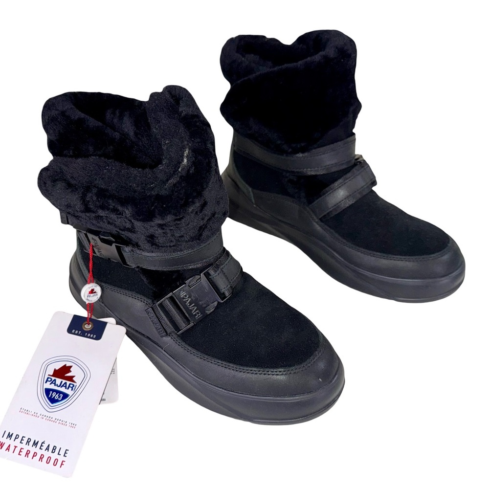 PAJAR AVI ANKLE BOOTS IN BLACK SHEARLING, LEATHER AND SUEDE